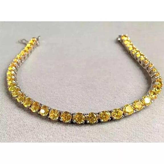 14K White Gold Plated 8Ct Round Cut Lab-Created Yellow Sapphire Tennis Bracelet