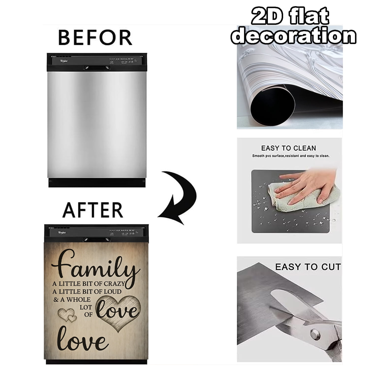 Family Love Dishwasher Magnet Cover, Dishwasher Front Door Decoration, Kitchen Decoration, Kitchen Dishwasher Decal, Refrigerator Panel, Magnetic Dishwasher Sticker 23 X 25.6 Inch