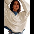 thumbnail image 2 of Sudadera Informal con Bloques de Color para Mujer, Larga, Cuello Redondo, Corte Holgado Albaricoque XL, 2 of 8