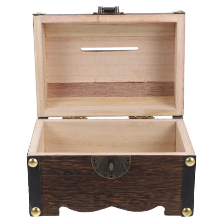 MOKKHNB Dark Brown Wooden Coin Box Lockable Treasure Chest Vintage Style Storage Organizer