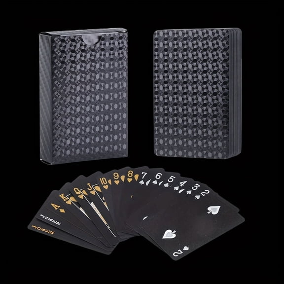 55 Cards Plastic PET Waterproof Durable Luxurious Black Foil Poker Playing Cards