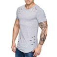 thumbnail image 1 of Camisetas de cuello redondo sueltas de color sólido rasgadas para hombre Camiseta de manga corta curvada ahuecada informal para hombre Advancent FS7578-22, 1 of 2