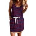 thumbnail image 5 of Summer Sleeveless Women Striped Printing Crewneck Casual Drawstring Dress with Pocket, 5 of 6