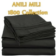 1800 Collection Affordable 4 pc Bed Sheet Set - King Size, Black, King Size 4pc Set - Flat Sheet 105"x102", Fitted Sheet 80"x78", 2 Pillowcases 20"x40" By Anili Mili,USA