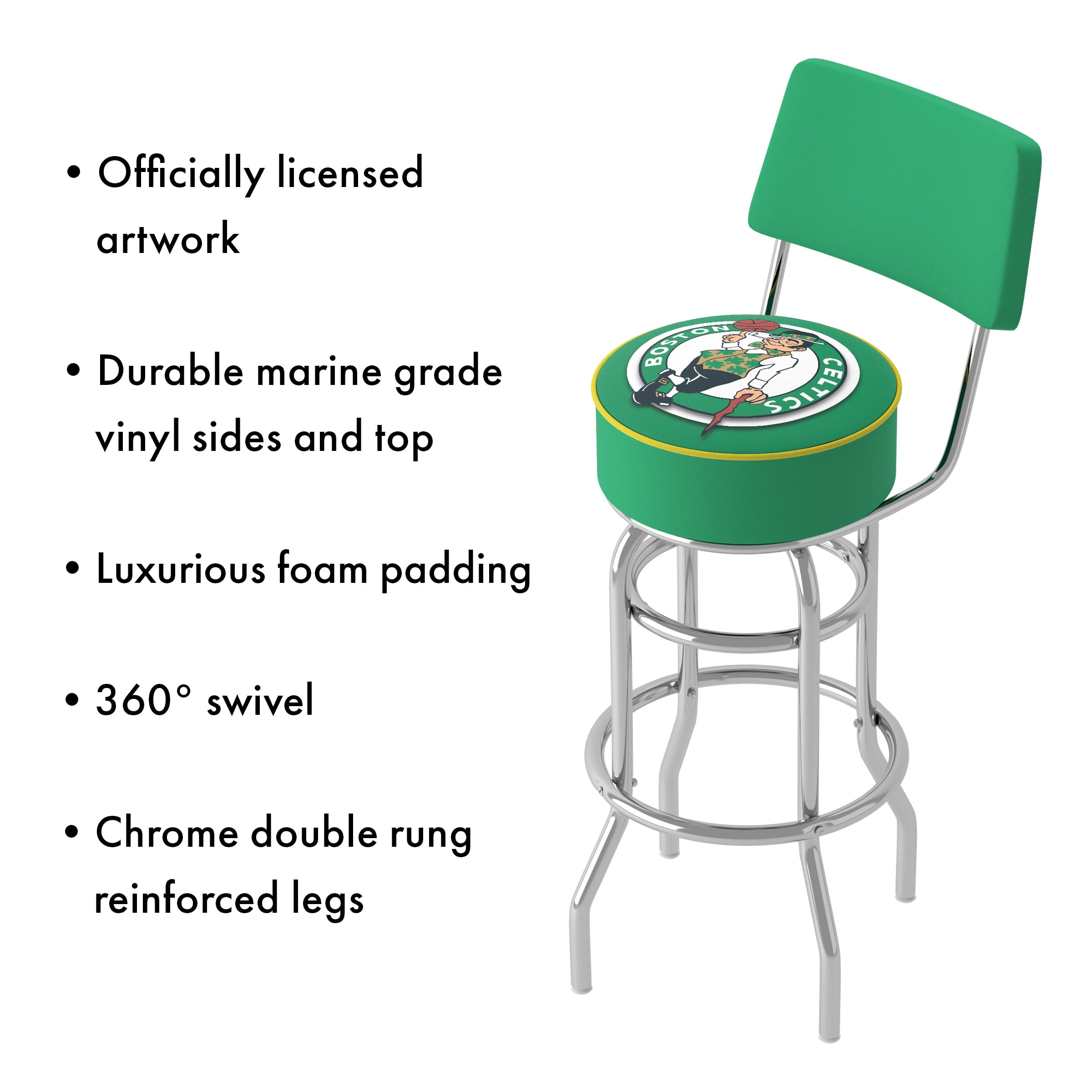 Trademark Gameroom Boston Celtics Logo Bar Stool with Back Rest