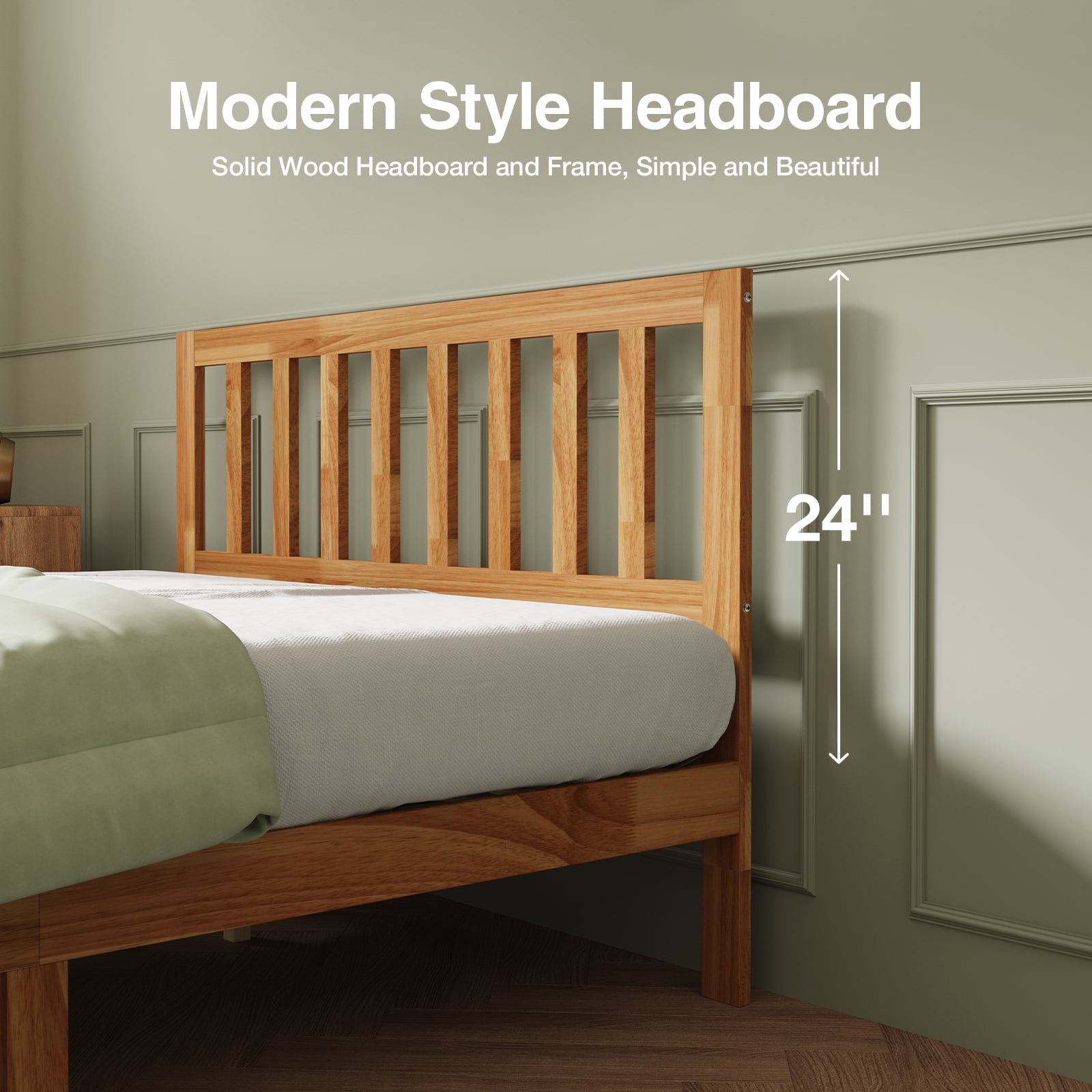 Novilla 12 Inch Queen Bed Frame with Headboard, Queen Size BedFrame with Headboard Classic Wooden Bed Frame Queen Size with Wood Slat Support, No Box Spring Needed, Easy Assembly, Natural Grain Wood
