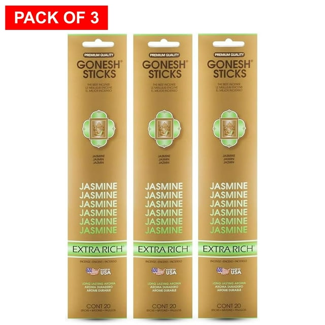 Gonesh Jasmin Extra Riche 20 Bâtonnets (l'Emballage et les Parfums Peuvent Parfois Varier) - Lot de 3