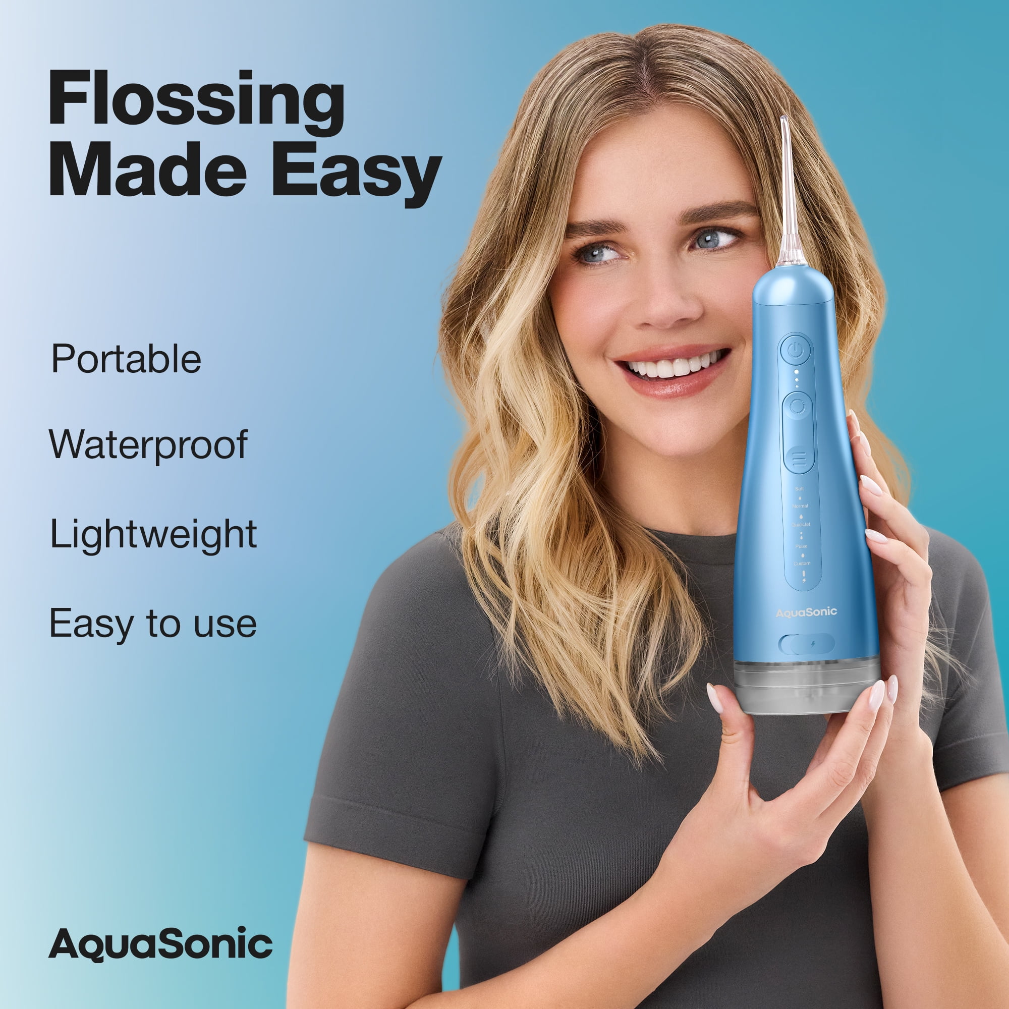 AquaSonic Precision Rechargeable Cordless Water Flosser with Travel Bag and 2 Standard Flossing Tips - Blue
