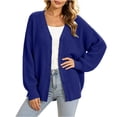 thumbnail image 3 of Otvok Womens Long Lantern Sleeve Knit Cardigan, Ladies Textured Open Knit V Neck Button Front Loose Casual Sweater Coat, 3 of 7