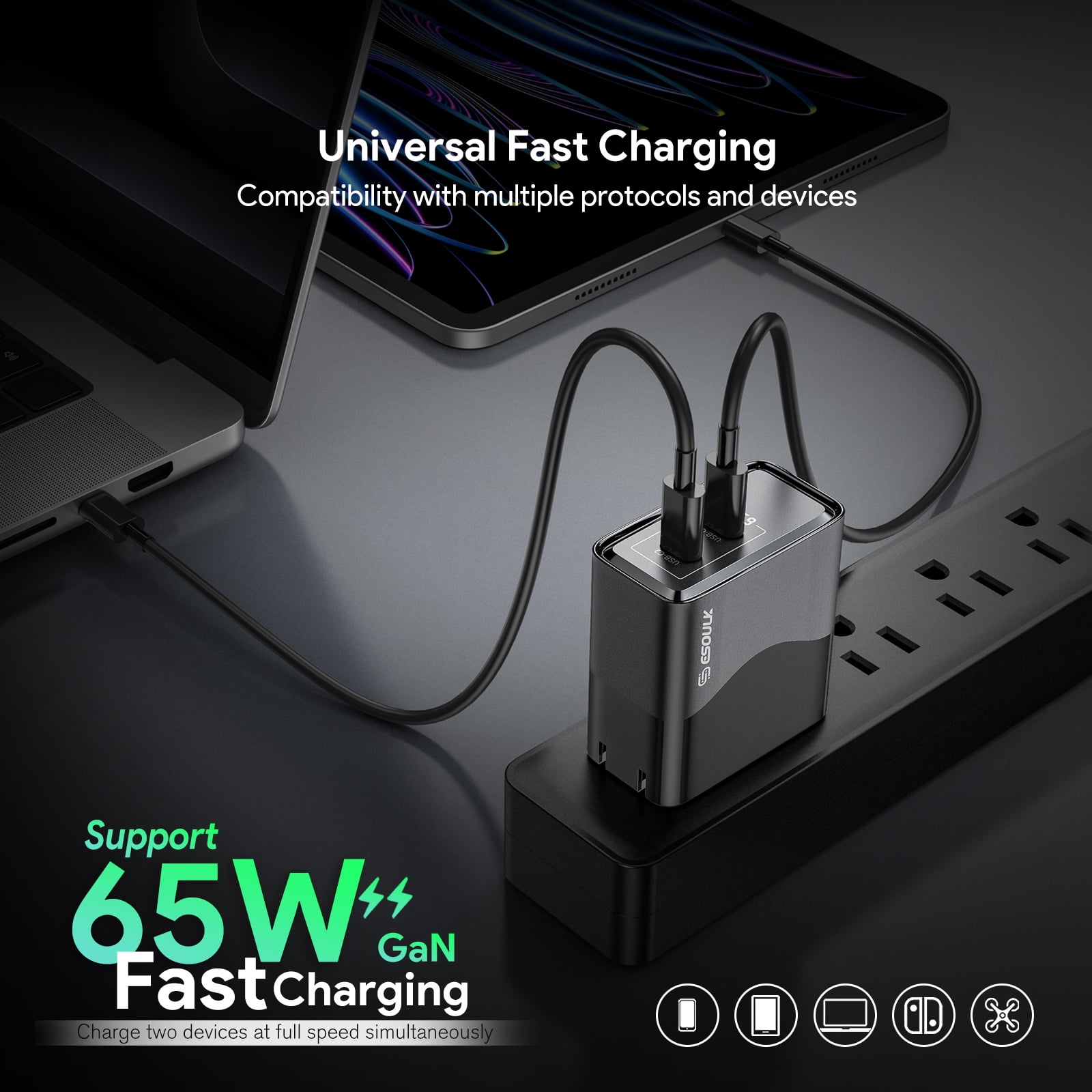 For Samsung Galaxy S25 FE 65W Fast Home Wall Travel Charger PD USB C - Wall Home Charger Only