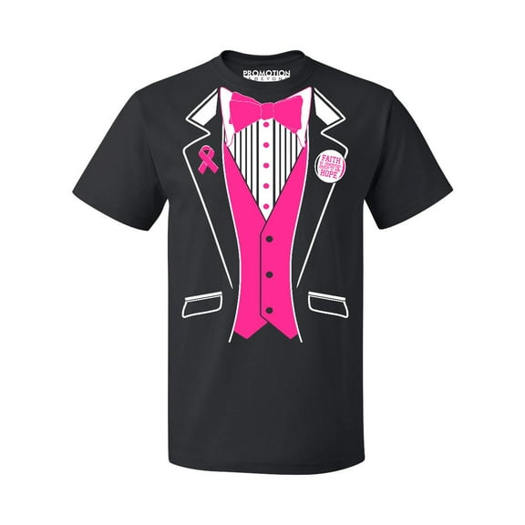 Promotion & Beyond Pink Tuxedo Breast Cancer Awareness Men's T-shirt, L, Black