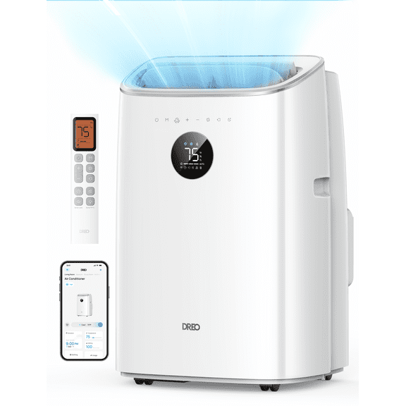 Dreo Portable Air Conditioner 8000 BTU ASHRAE (5000 BTU DOE), Drainage-free Cooling, 45dB Quiet Smart Standing AC for Room, APP/Voice/Remote, 24H Timer with Fan/Dehumidifier, Covers up to 150 Sq. Ft