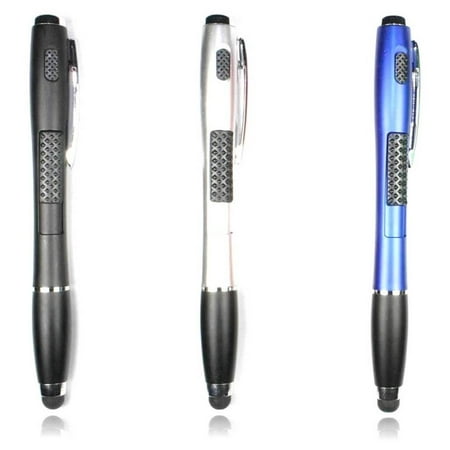 Stylus Pen [3 Pcs], 3-in-1 Touch Screen Pen (Stylus + Ballpoint Pen + LED Flashlight) For Smartphones Tablets iPad iPhone Samsung LG Sony etc [Black + Silver +