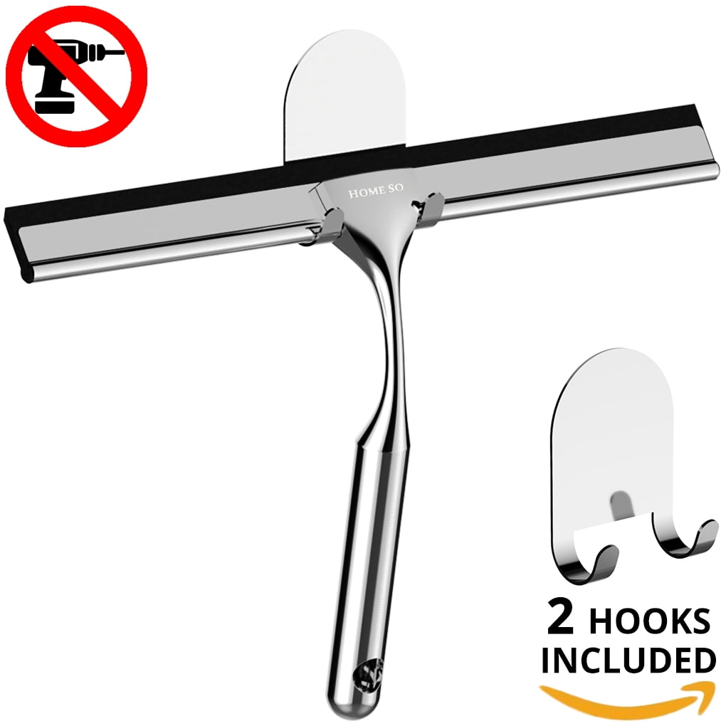 HOME SO Stainless Steel Shower Squeegee with 3M Adhesive Hooks Chrome