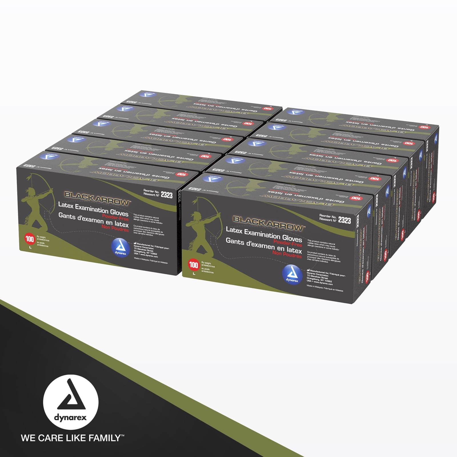 Dynarex Black Arrow Disposable Latex Exam Gloves, Powder-Free, For Healthcare, Law Enforcement, Tattoo, Salon or Spa, Black Gloves (1 Case of 1000 Gloves, Large Size)