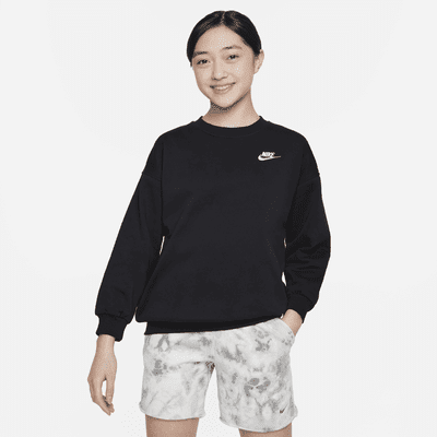 Nike Sportswear Club Fleece Big Kids' (Girls') Oversized Sweatshirt Color: Black/White Size: XS