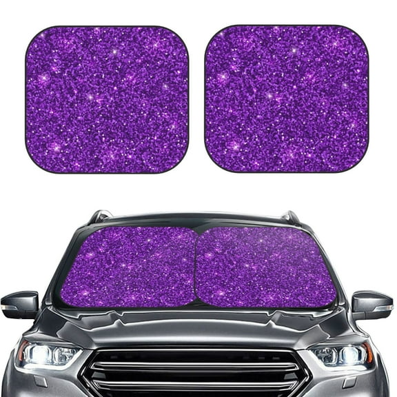 Picia Purple Glitter 2 Piece Car Windshield Sun Shade Foldable | Foldable Sun Shield for Front Window Blocks UV Rays and Keeps Your Vehicle Cool-Small