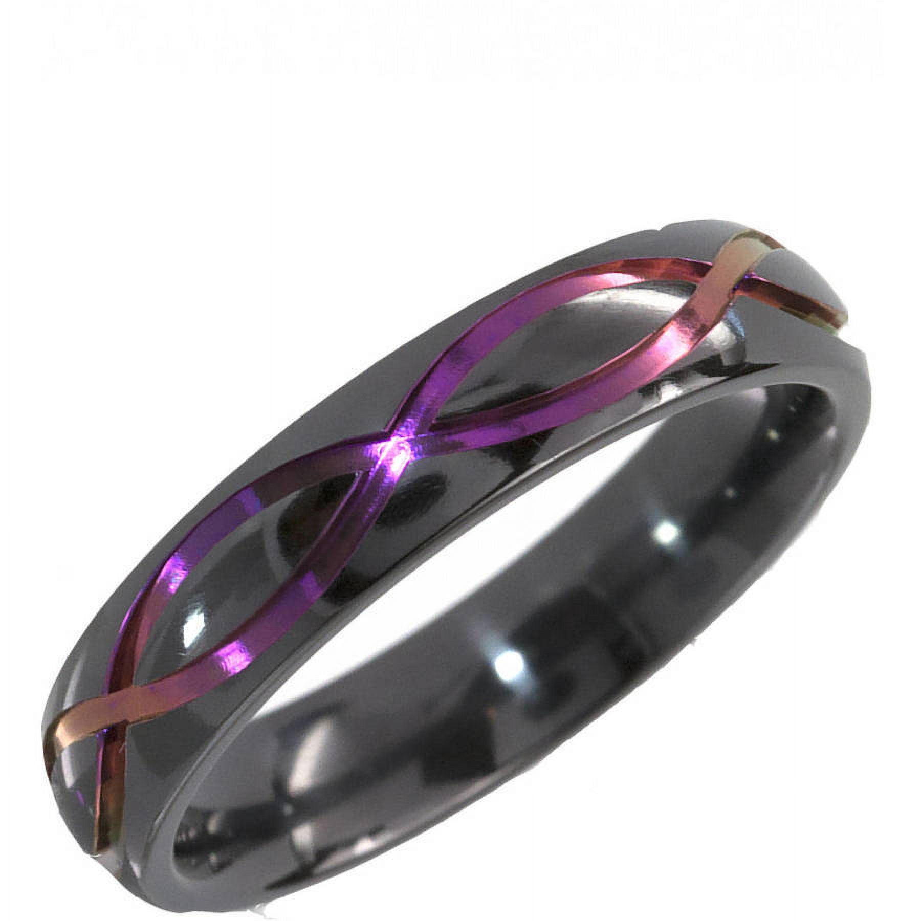 5mm Half-Round Black Zirconium Ring with the Infinity Symbol Anodized in Purple