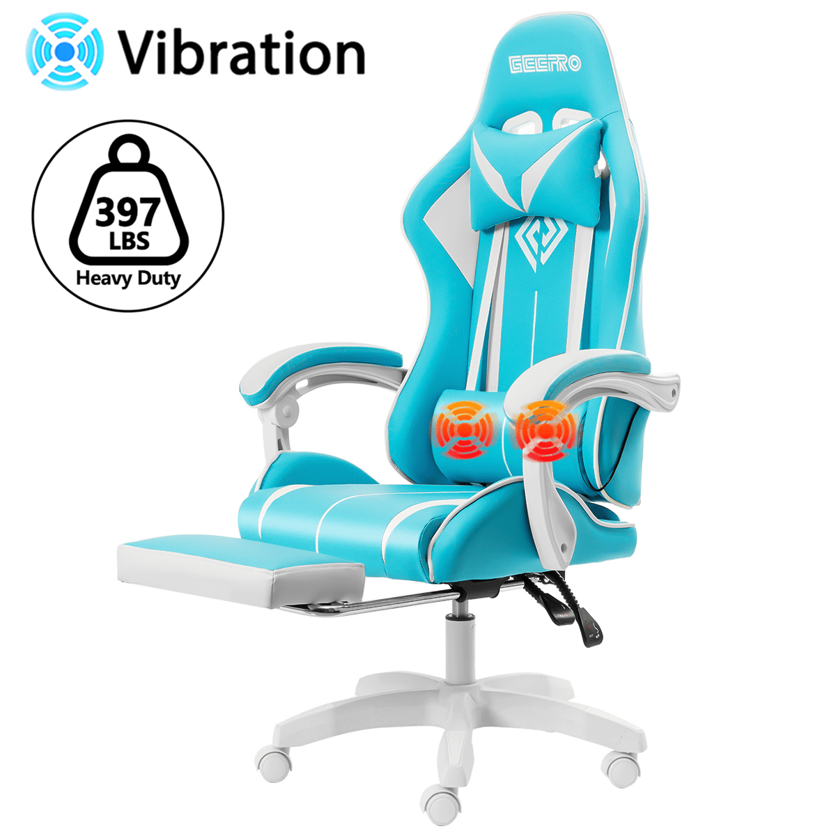 Blue Computer Gaming Leather Chair E-Sports Larger Size Ergonomic Swivel Racing Executive High Back Office Chair with 3D armrests- Adjustable Headrest and Lumbar Support Big and Tall 300lb 