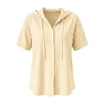 thumbnail image 4 of Fancifize Short Sleeve Hoodies for Women V Neck Striped Button Down Shirts Casual Loose Blouses Summer Hooded Tops, 4 of 5