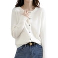thumbnail image 2 of Womens Long Sleeve Button Up Knit Cardigan Light-Bodied 2026 Crewneck Button Down Sweaters for Women Milky White M, 2 of 7