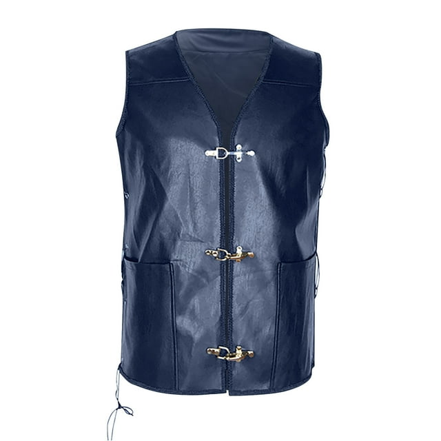 Gilet Sans Manches en Cuir Uni pour Homme à Col en V avec Poches