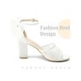 thumbnail image 4 of BLISSFUL STEP Women's Chunky Heel Sandals Open Toe Ankle Strap Lace Bow Heels White 7, 4 of 7