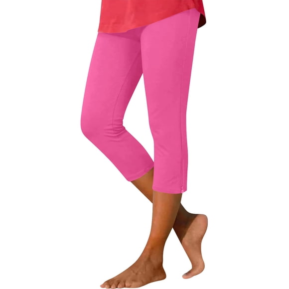Lovzfmll High Waist Cropped Leggings for Women, Solid Color Stretch Yoga, Active Leggings Hot Pink, L