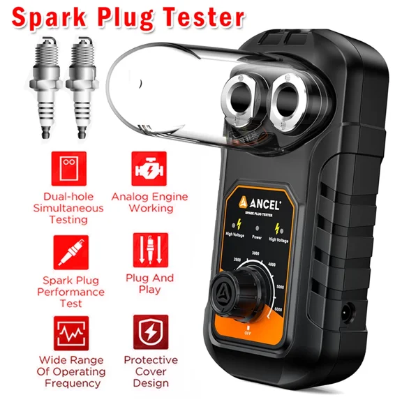 ANCEL Car Spark Plug Tester, Dual Holes Test Spark Plug Tool Diagnostic Ignition Tester Vehicle Motorcycle