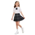 thumbnail image 2 of HAOTAGS 3PC Girls Outfit Sets, Short Sleeved Shirt Checkered Skirt Breathable with Necktie School Uniform Set Black Size 5, 2 of 2