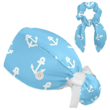 

Working Cap with Buttons and Sweatband Scrub Hat Bouffant Caps with Scrunchie Anchor Tie Back Hats