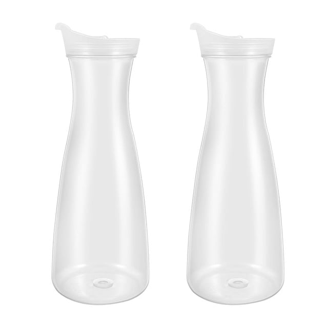 2Pcs 1L Plastic Water Carafes with White Flip Tab Lids- Food Grade & Recyclable Shatterproof Pitchers - Juice Jar