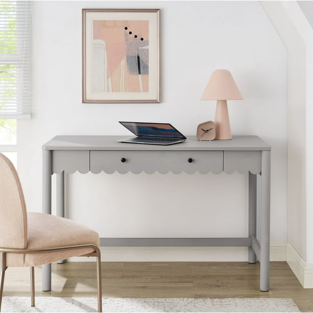 Modway Emmeline 1-Drawer Scallop Writing Desk in Light Gray