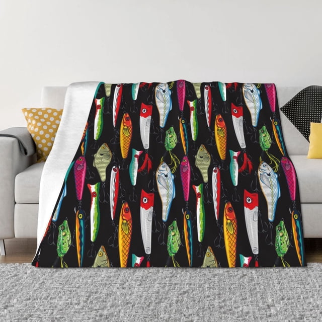 Fotbe Colorful Fishing Lures Manta de Franela con Estampado, Manta Ultrasuave para Cama, Sofá, Auto, Hipoalergénica y Antibolitas-60"x50"