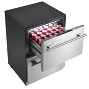 KFFKFF 24-Inch Undercounter Drawer Refrigerator and Freezer Combo, Beverage Cooler with Stainless Steel Drawers, Dual Sections for Chilled Drinks and Frozen Foods, Ideal for Kitchen, Home Bar