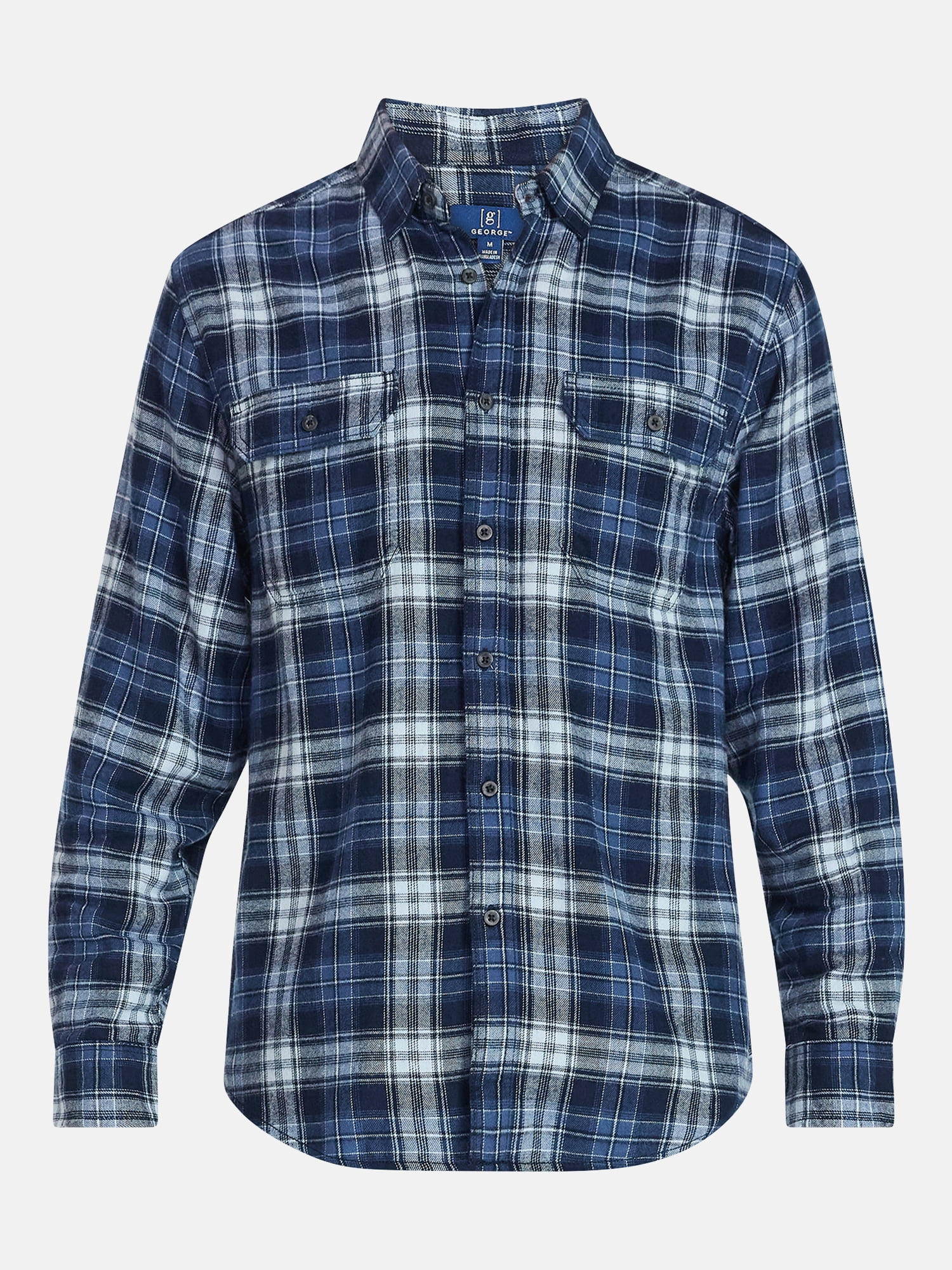 George Men's Double Pocket Flannel Shirt, 2 Pack, Sizes XS-3XLT