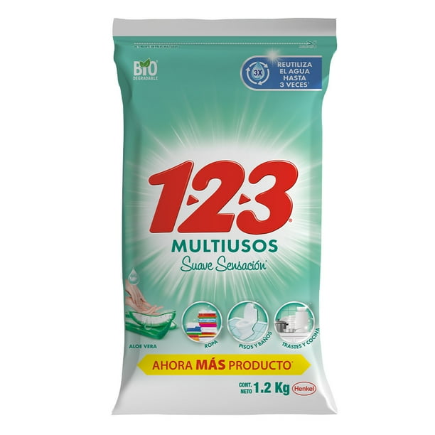 Detergente en polvo para ropa 1 2 3 aloe vera 1.2 kilos | Walmart en línea