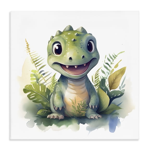 Stupell Industries Contemporary Crafty Dino & Foliage Canvas Art, 17 x 17, by Steve Hunziker
