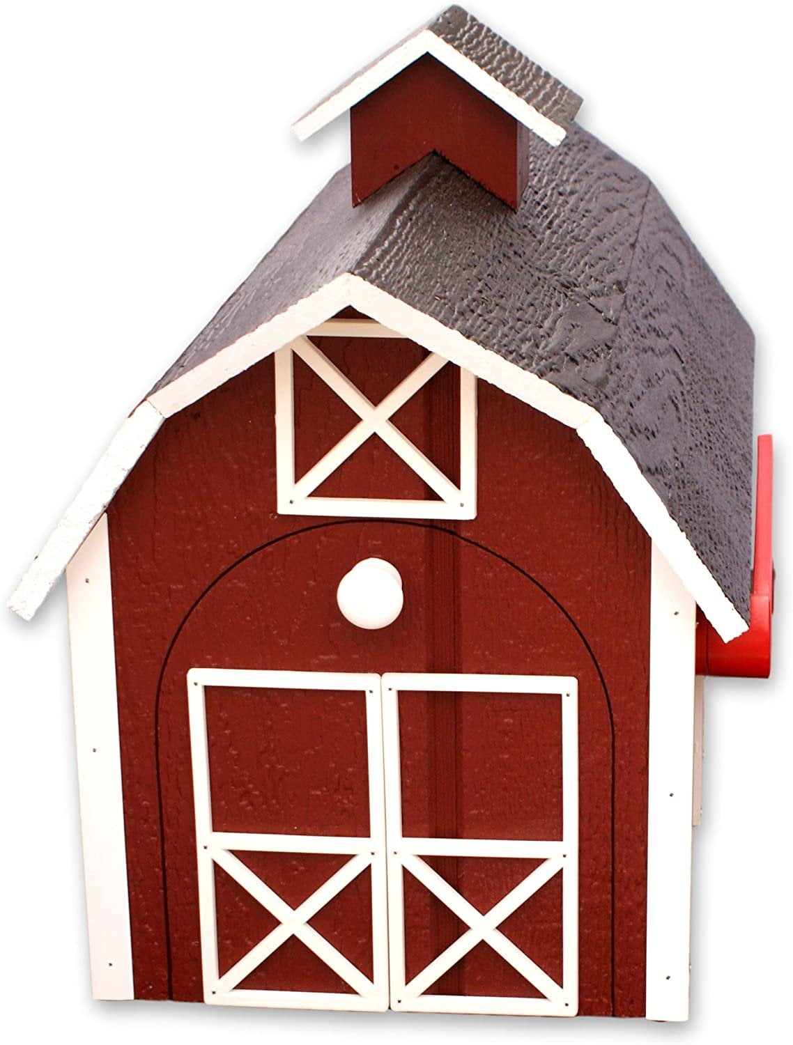 Amish-Made Deluxe Wooden Mailbox, Dutch Barn Style Red with White Trim