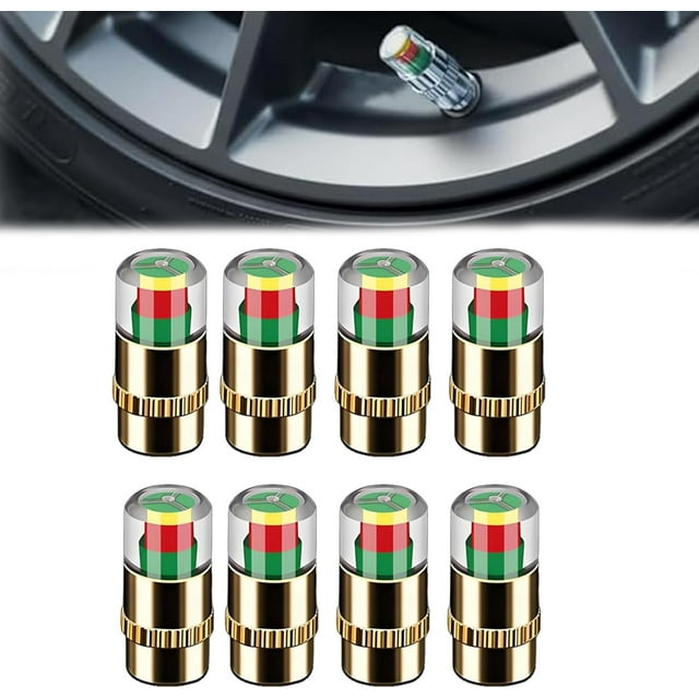Tire Pressure Monitoring Valve, Car Tire Pressure Monitor Valve Stem Caps, Easy to Read 3 Color Alert, Fit for Most Cars (8pcs-A)
