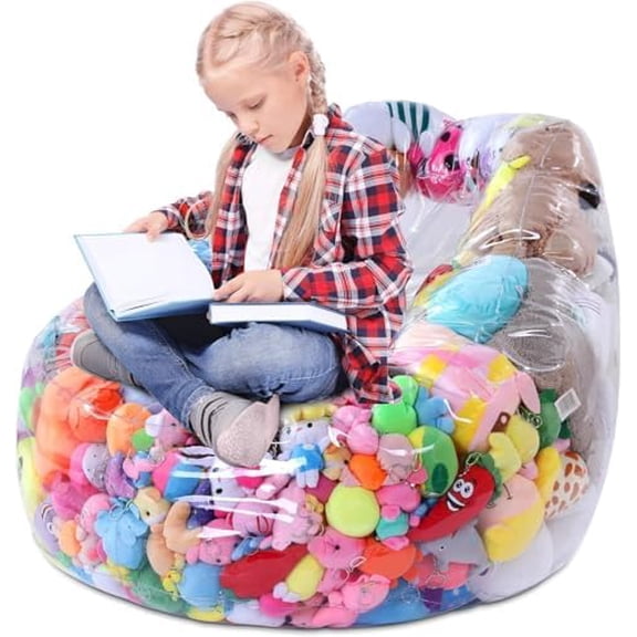 Clear Animal Bean Bag Chair Cover Stuffed Animal Storage for Kids Extra Large Waterparoof Stuffable Zipper Bean Bag for Children Storage & Organizing Plush Toys, Easy to Clean