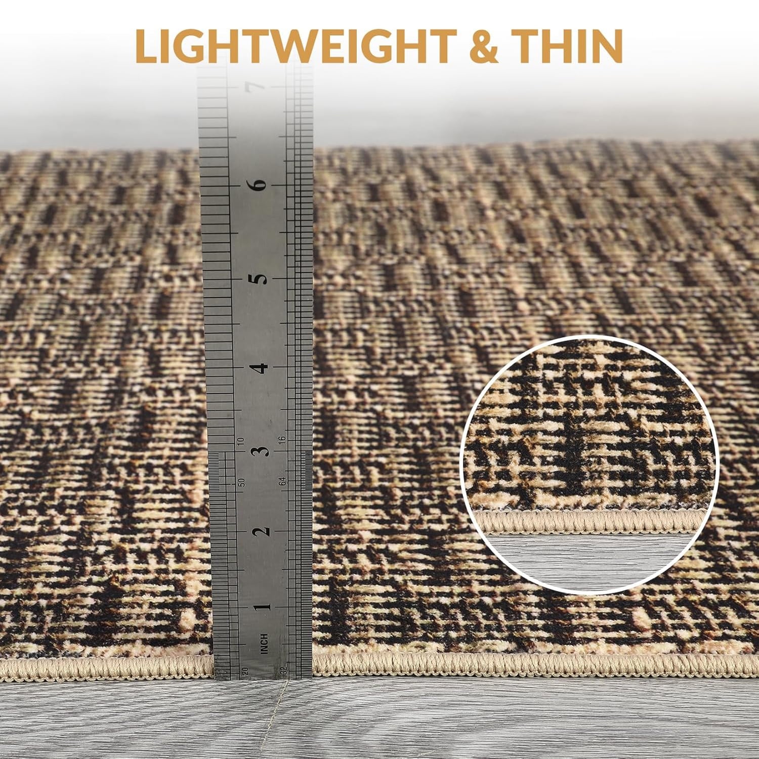 Tzou Washable Area Rugs 10x13 for Living Room, Low Pile Braid Print Indoor Carpet with Non-Slip Backing for Playroom(Brown)