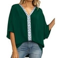 thumbnail image 4 of USSUMA T-Shirts for Women Trendy Solid Color Women's Shirts and Blouses Batwing Short Sleeve Female Tops Dressy Casual Summer Oversized Chiffon Boho V Neck Plus Tunics Beach, 4 of 8