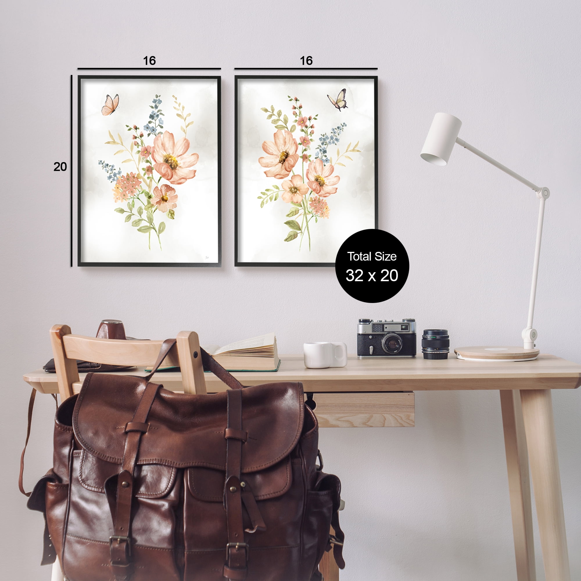 Stupell Industries Soft Pink Spring Flowers Botanical & Floral Painting Black Framed Art Print Wall Art, 16 x 20, Set of 2