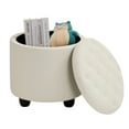 thumbnail image 6 of Furniliving Modern Round Storage Ottoman Tufted Footrest Stool Ottoman Bench for Living Room, Bedroom and Office, Faux PU-IvoryWhite, 6 of 12