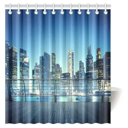 MYPOP Dream City Night View of Manhattan Penthouse Stylish Panoramic Skyline New York City Skyscrapers Fabric Bathroom Shower Curtain with Hooks, 66 X 72 Inches