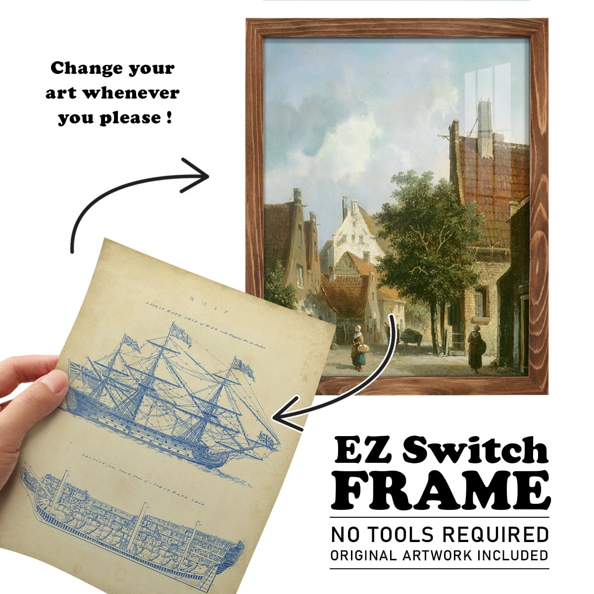 Vintage Ship Blueprint -Framed Print w/glass-Walnut
