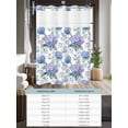 thumbnail image 6 of No Hook Shower Curtain with Snap in Liner,Hydrangea Flower Eucalyptus Leaf Waterproof Bath Curtain Double Layers with See Through Top Window,Blue Floral Watercolor Hotel Shower Curtains 72x72in, 6 of 9