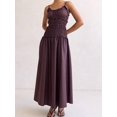 thumbnail image 6 of Chocolate Spaghetti Strap Maxi Dress With Ruffle Trim And Smocked Waist Flowy A-Line Sundress, 6 of 7