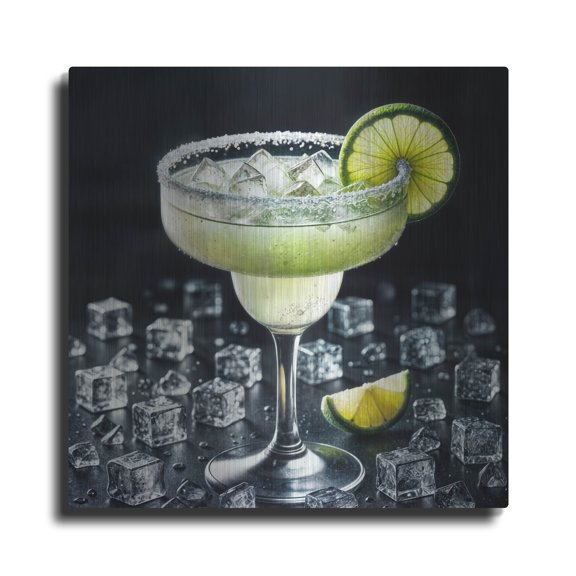 Luxe Metal Art 'Classic Margarita Cocktail' by Rey Klimt Metal Wall Art, 12" x 12"